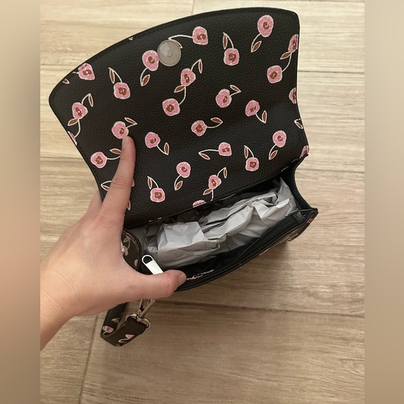 French Connection Clover Pebble Crossbody, Black Floral - Picture 2 of 5